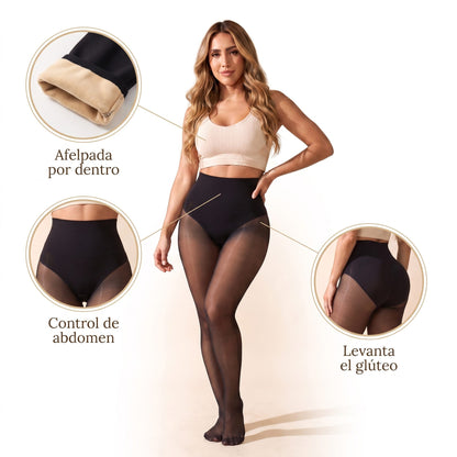 Medias Térmicas Efecto Velado - Afelpada por dentro, control de abdomen y levanta el glúteo